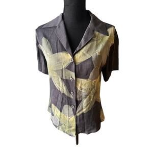 Classic Chic Anne Klein Silk Floral Button Down Blouse Gray Size 6